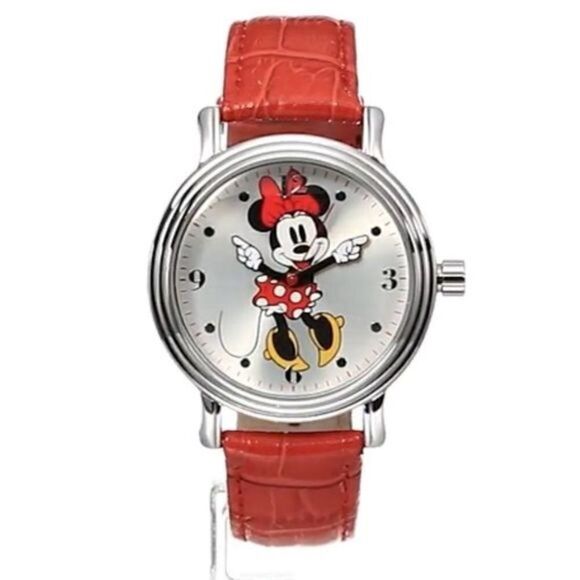 Women's Disney Minnie Mouse Red Faux Leather Buckle Watch - Picture 3 of 12